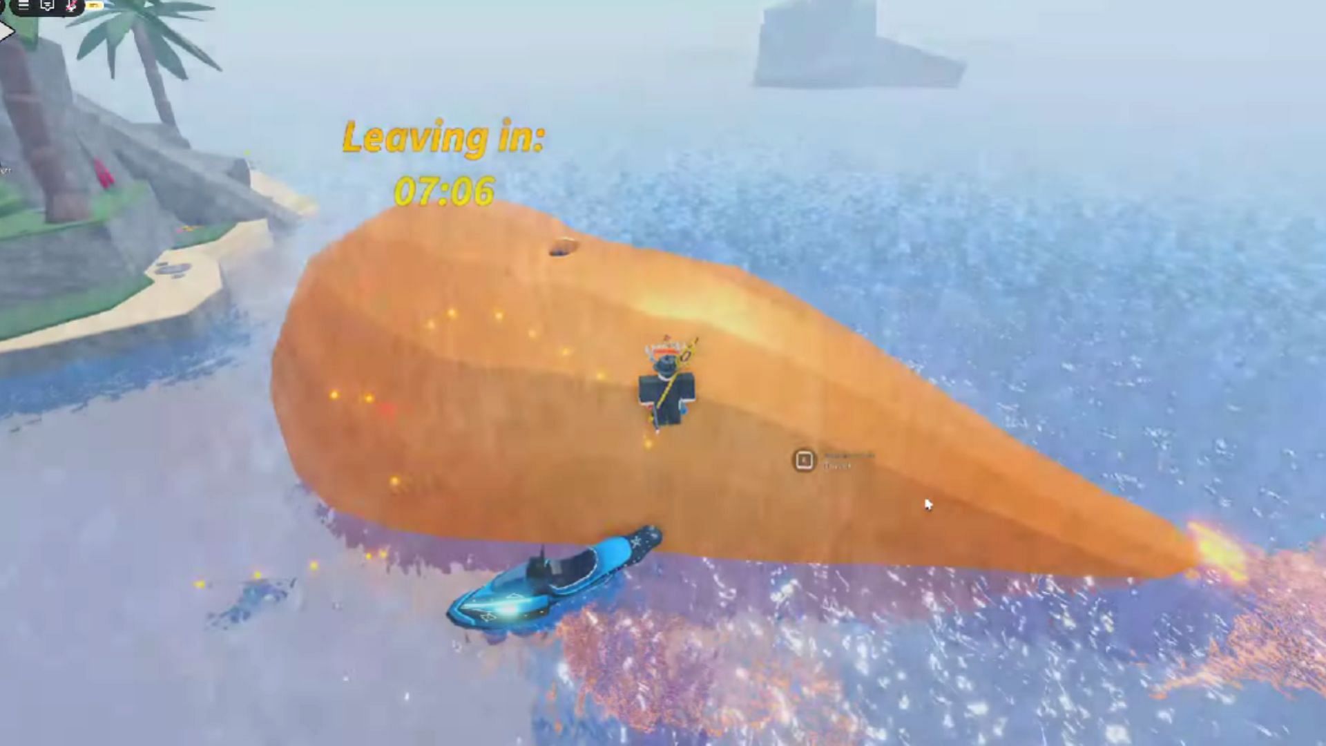 Use the orange Whale to reach Treasure Island (Image via Roblox | YouTube@Danz)